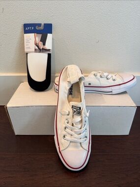 Converse Low Top Sneakers in White with Red Accent